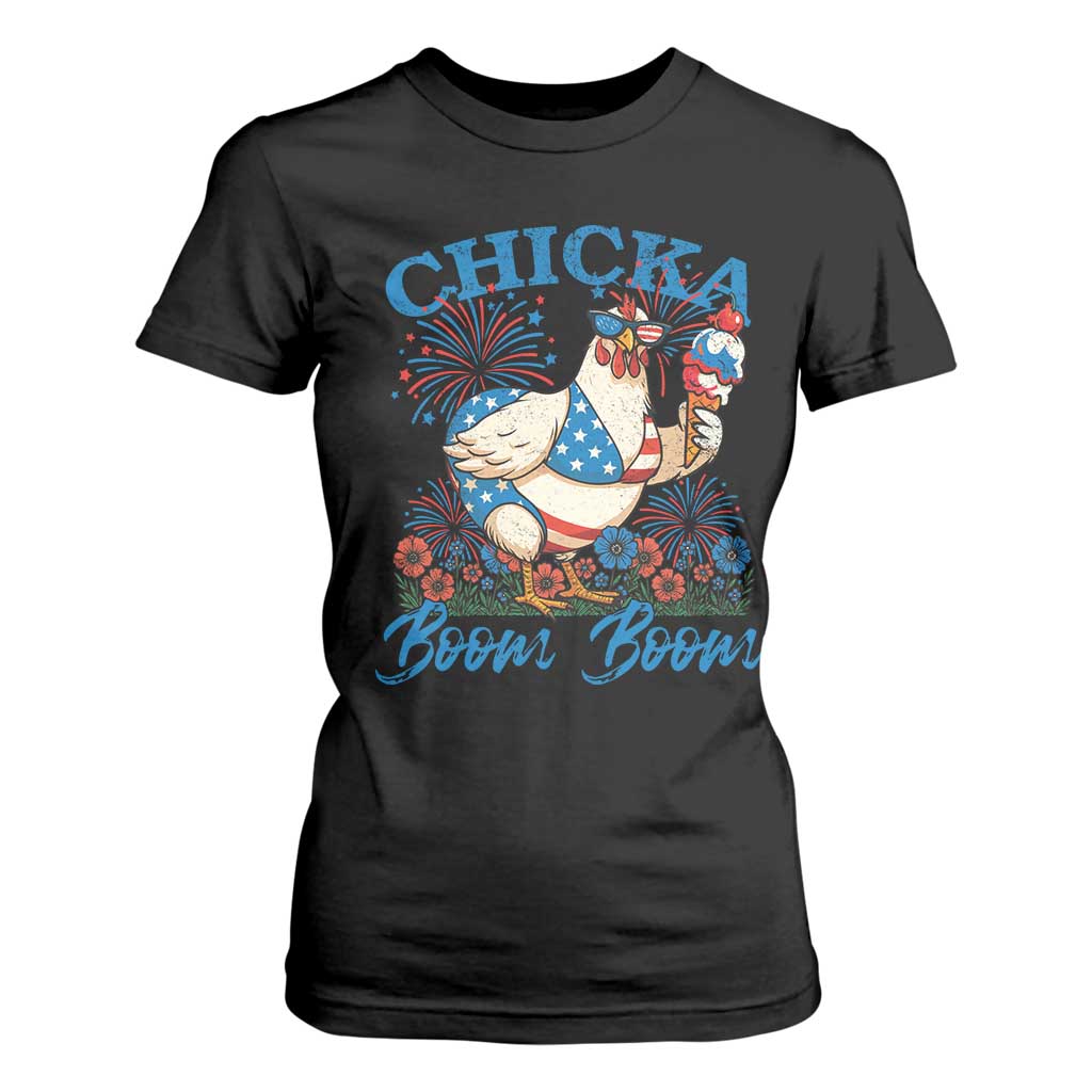 Funny Chicka Boom Boom 4th Of July T Shirt For Women Patriotic Farmers Chicken Lover TS11 Black Print Your Wear