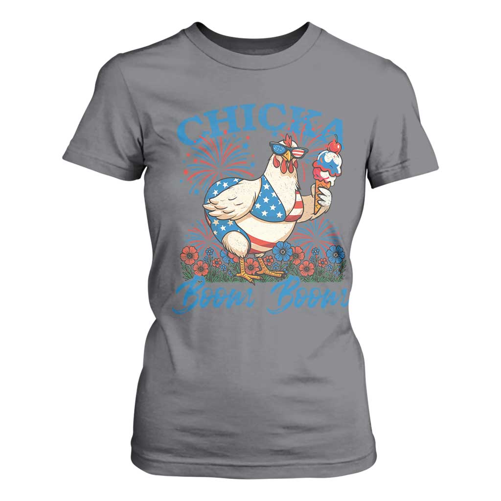 Funny Chicka Boom Boom 4th Of July T Shirt For Women Patriotic Farmers Chicken Lover TS11 Charcoal Print Your Wear