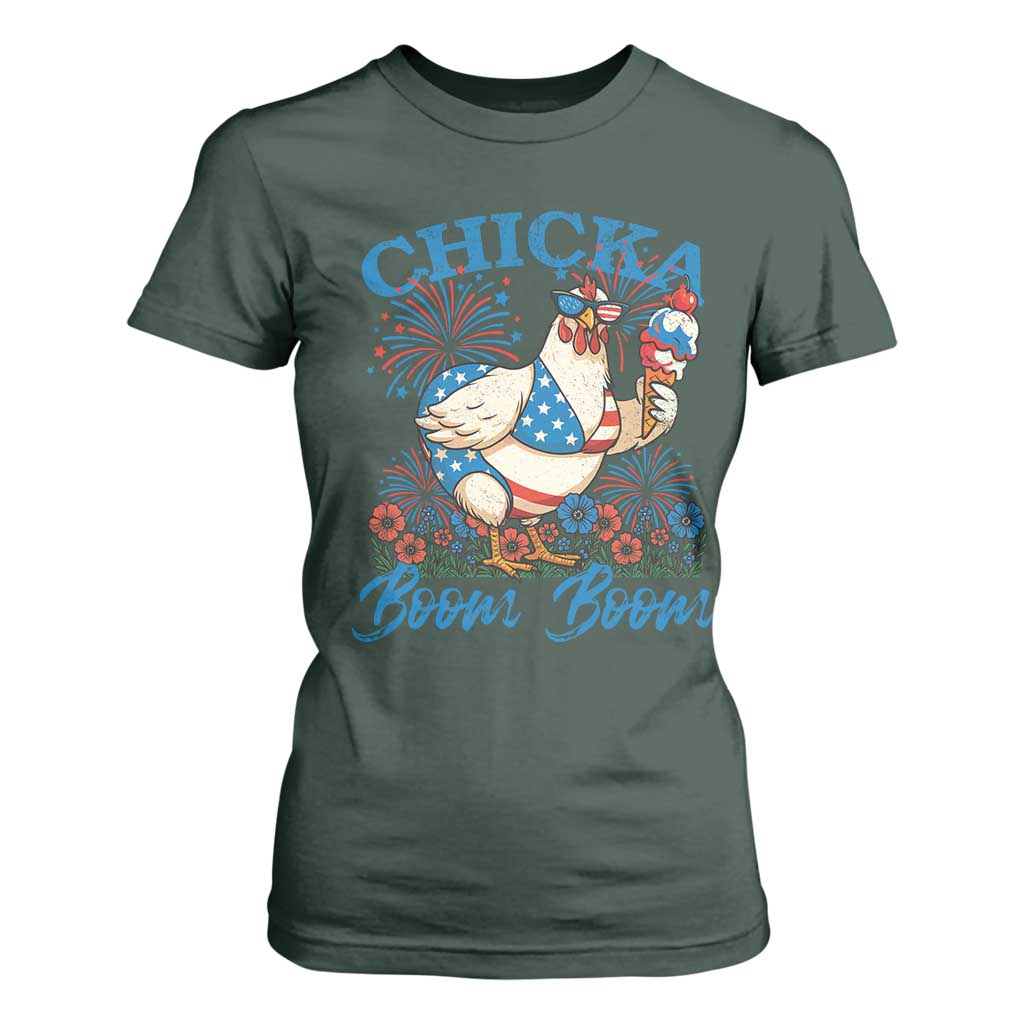 Funny Chicka Boom Boom 4th Of July T Shirt For Women Patriotic Farmers Chicken Lover TS11 Dark Forest Green Print Your Wear