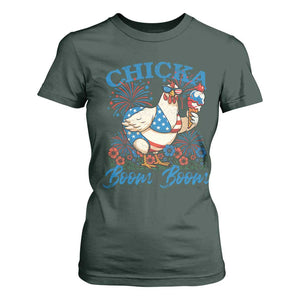 Funny Chicka Boom Boom 4th Of July T Shirt For Women Patriotic Farmers Chicken Lover TS11 Dark Forest Green Print Your Wear