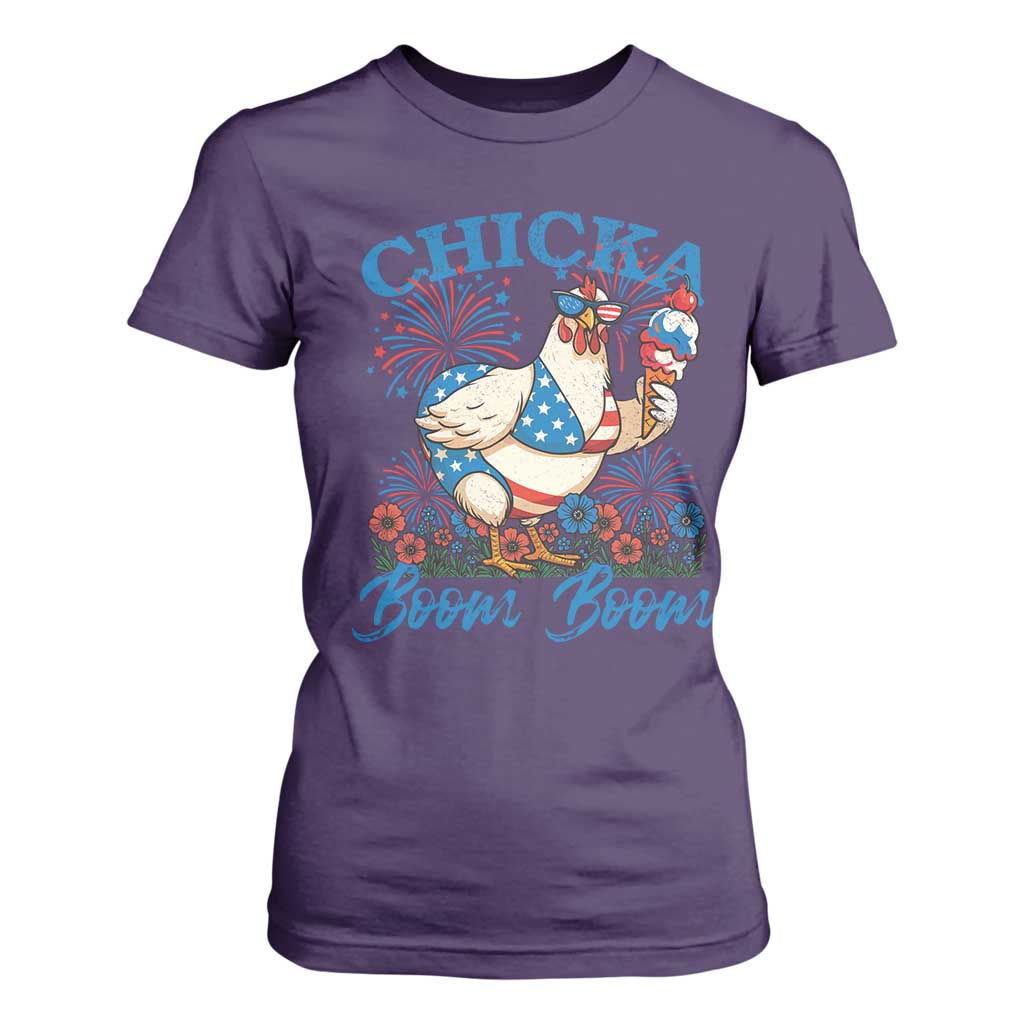 Funny Chicka Boom Boom 4th Of July T Shirt For Women Patriotic Farmers Chicken Lover TS11 Purple Print Your Wear