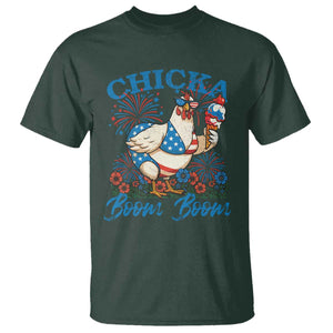 Funny Chicka Boom Boom 4th Of July T Shirt Patriotic Farmers Chicken Lover TS11 Dark Forest Green Print Your Wear