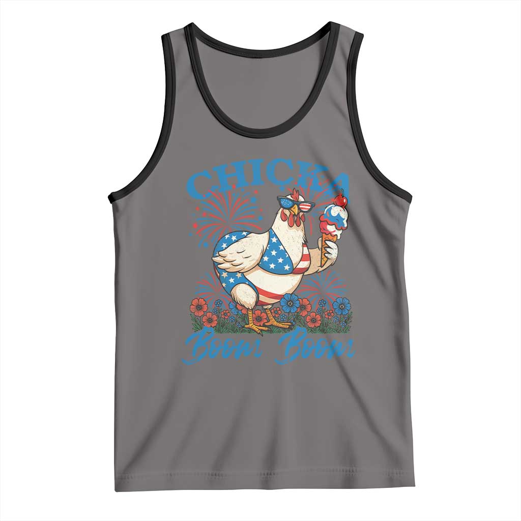Funny Chicka Boom Boom 4th Of July Tank Top Patriotic Farmers Chicken Lover TS11 Deep Heather Black Print Your Wear