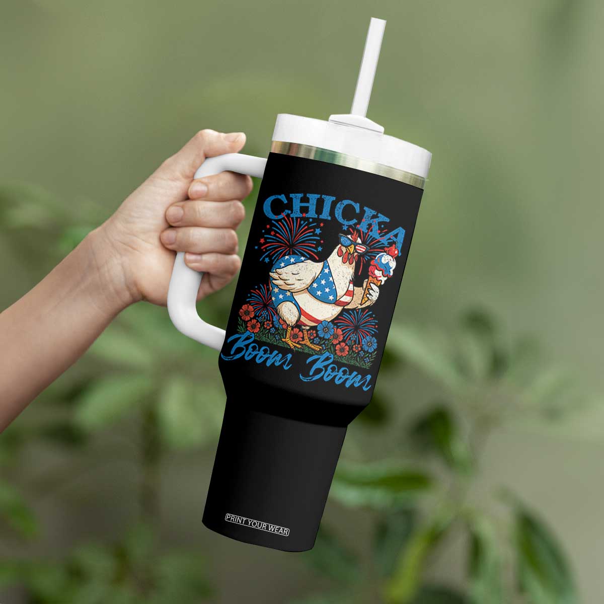 Funny Chicka Boom Boom 4th Of July Tumbler With Handle Patriotic Farmers Chicken Lover TS11 Print Your Wear