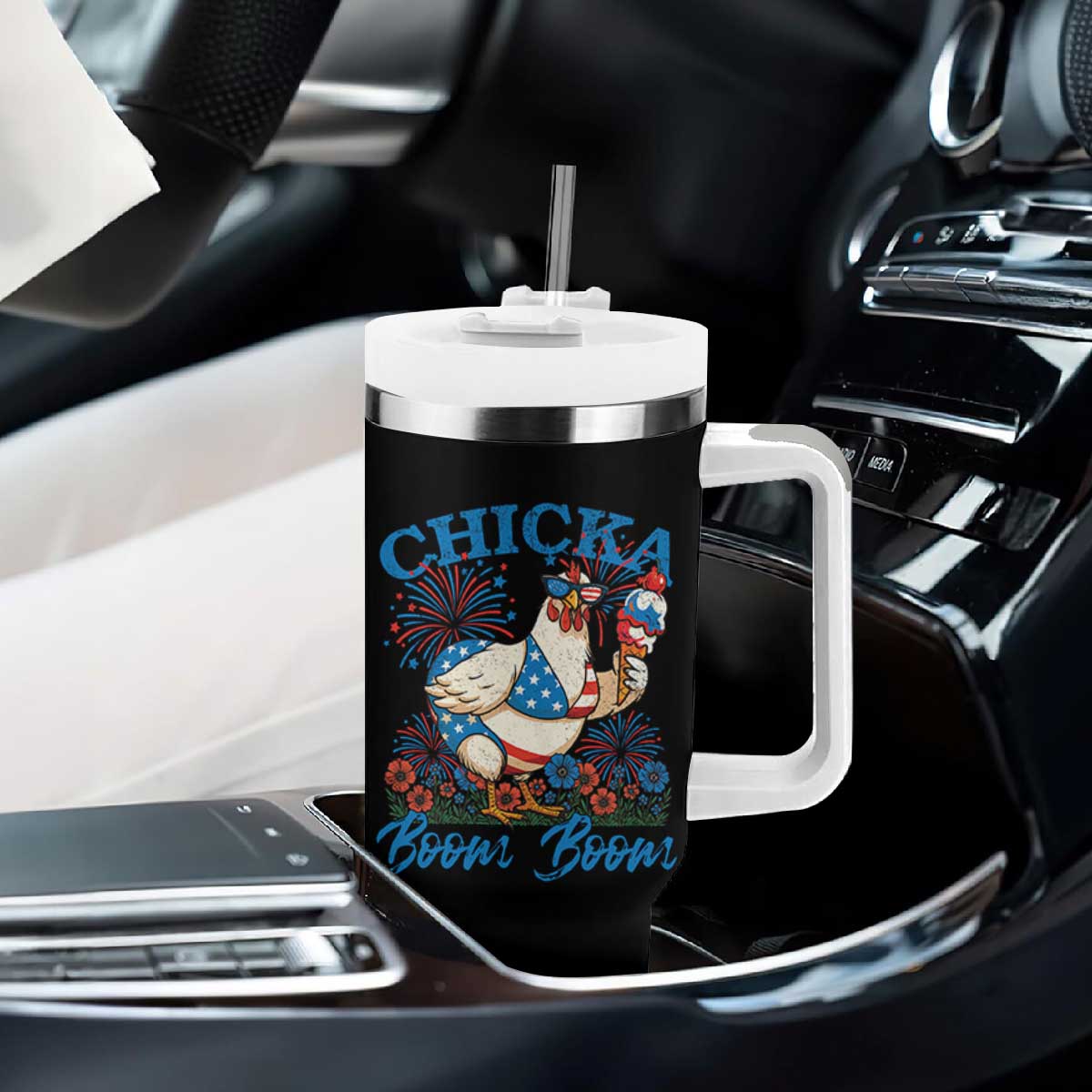 Funny Chicka Boom Boom 4th Of July Tumbler With Handle Patriotic Farmers Chicken Lover TS11 Print Your Wear