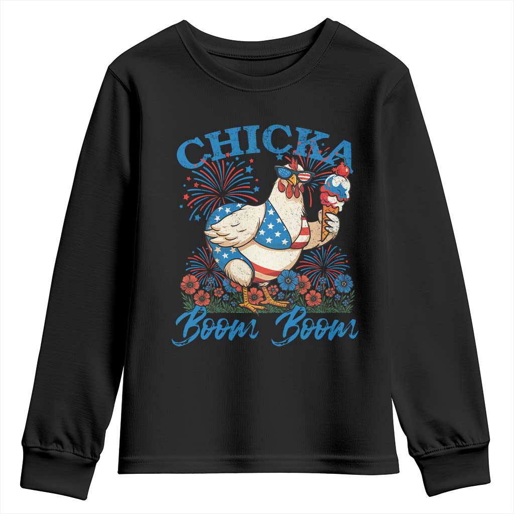 Funny Chicka Boom Boom 4th Of July Youth Sweatshirt Patriotic Farmers Chicken Lover TS11 Black Print Your Wear
