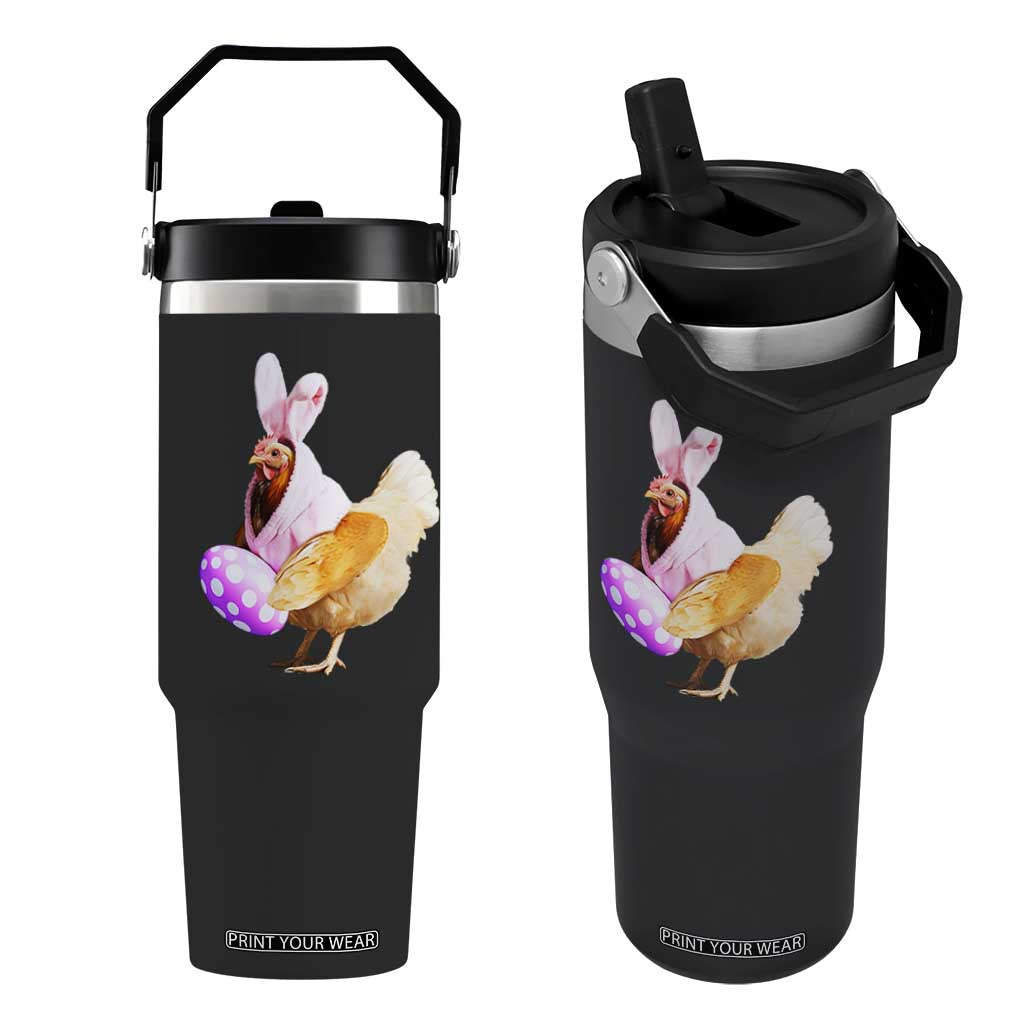 Funny Chicken Bunny Flip Straw Tumbler Happy Easter Eggs Farm TS02 One Size: 30 oz Black Print Your Wear