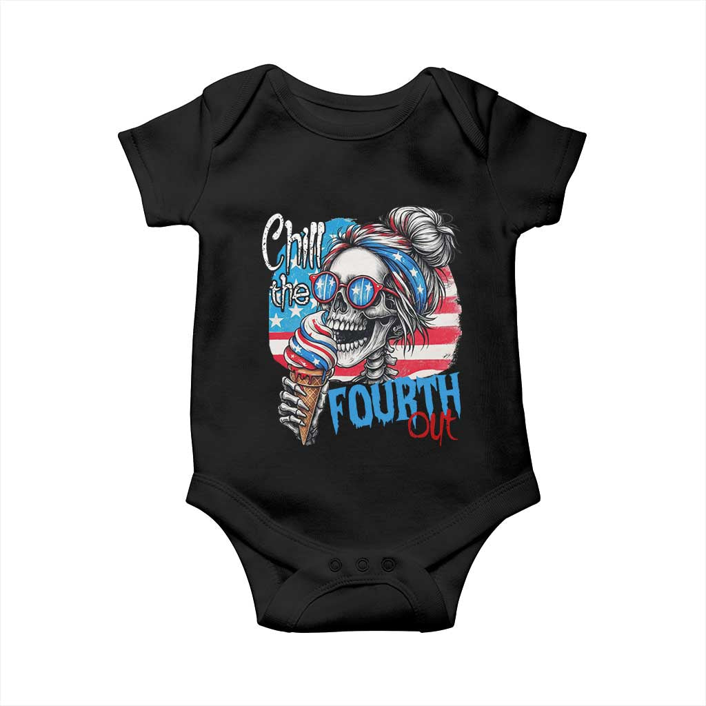 Funny Chill The Fourth Out 4th Of July Baby Onesie Patriotic Skeleton Popsicle US Flag TS11 Black Print Your Wear