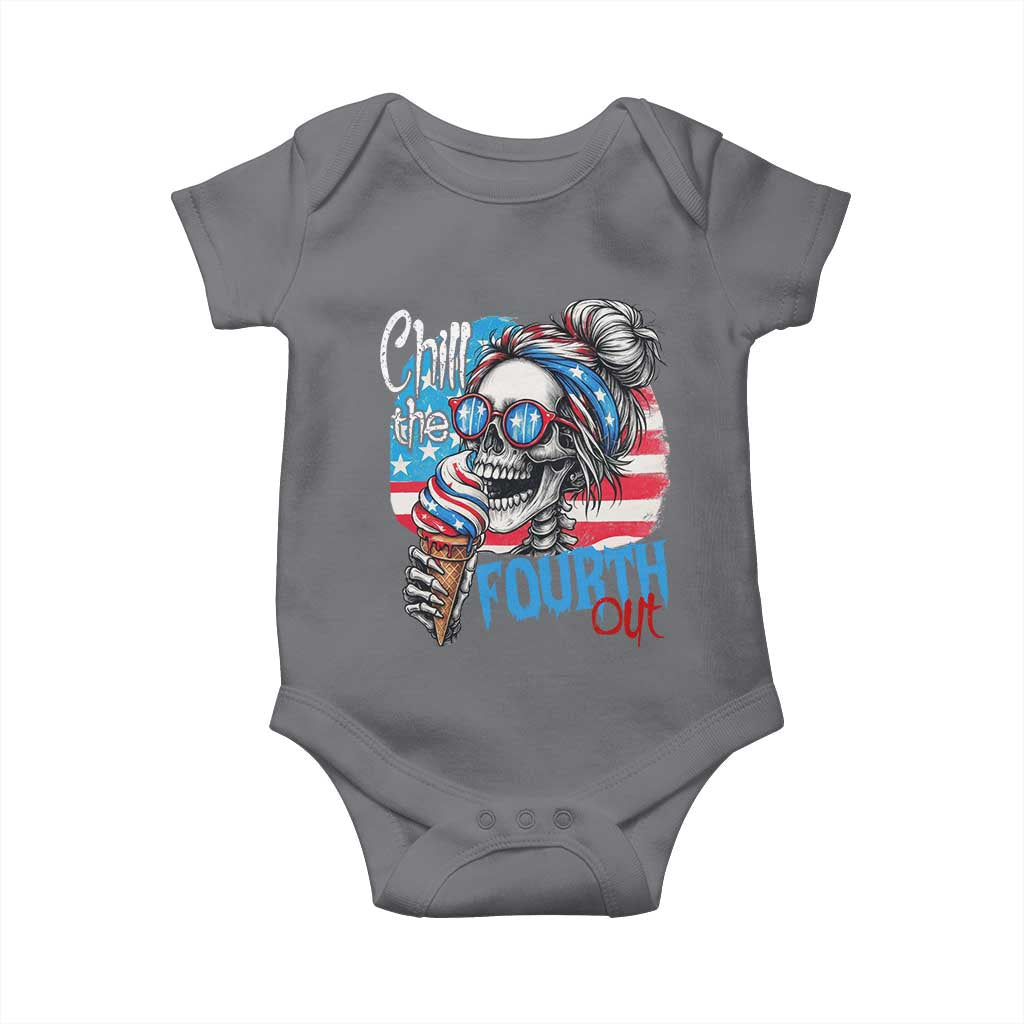 Funny Chill The Fourth Out 4th Of July Baby Onesie Patriotic Skeleton Popsicle US Flag TS11 Charcoal Print Your Wear