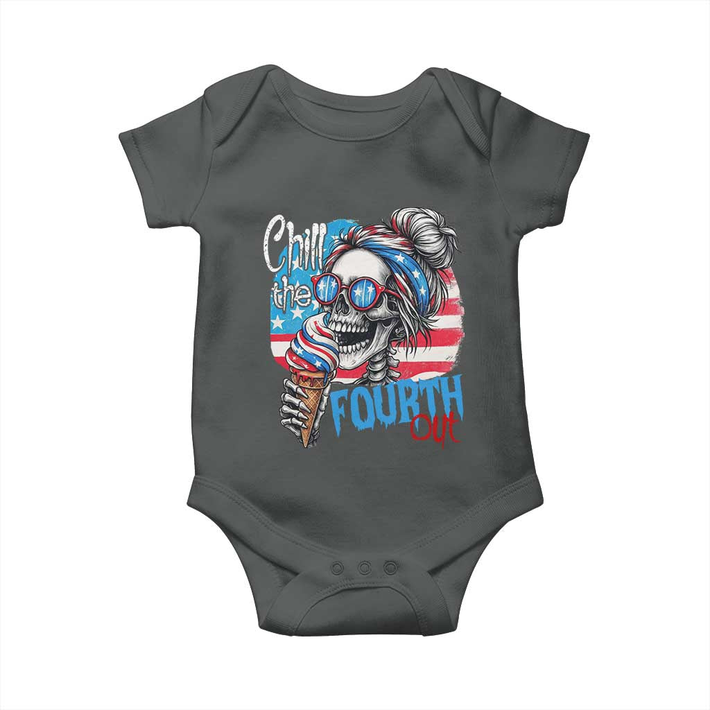 Funny Chill The Fourth Out 4th Of July Baby Onesie Patriotic Skeleton Popsicle US Flag TS11 Dark Heather Print Your Wear