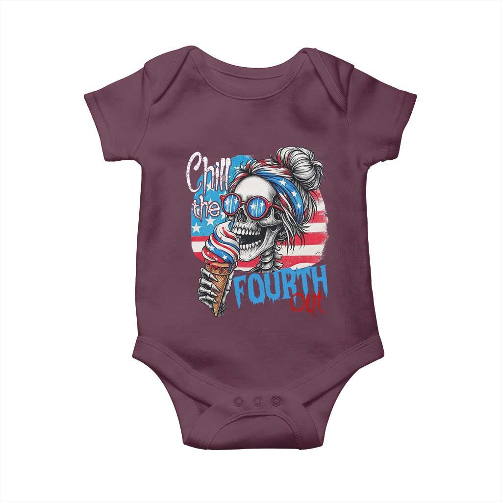 Funny Chill The Fourth Out 4th Of July Baby Onesie Patriotic Skeleton Popsicle US Flag TS11 Maroon Print Your Wear