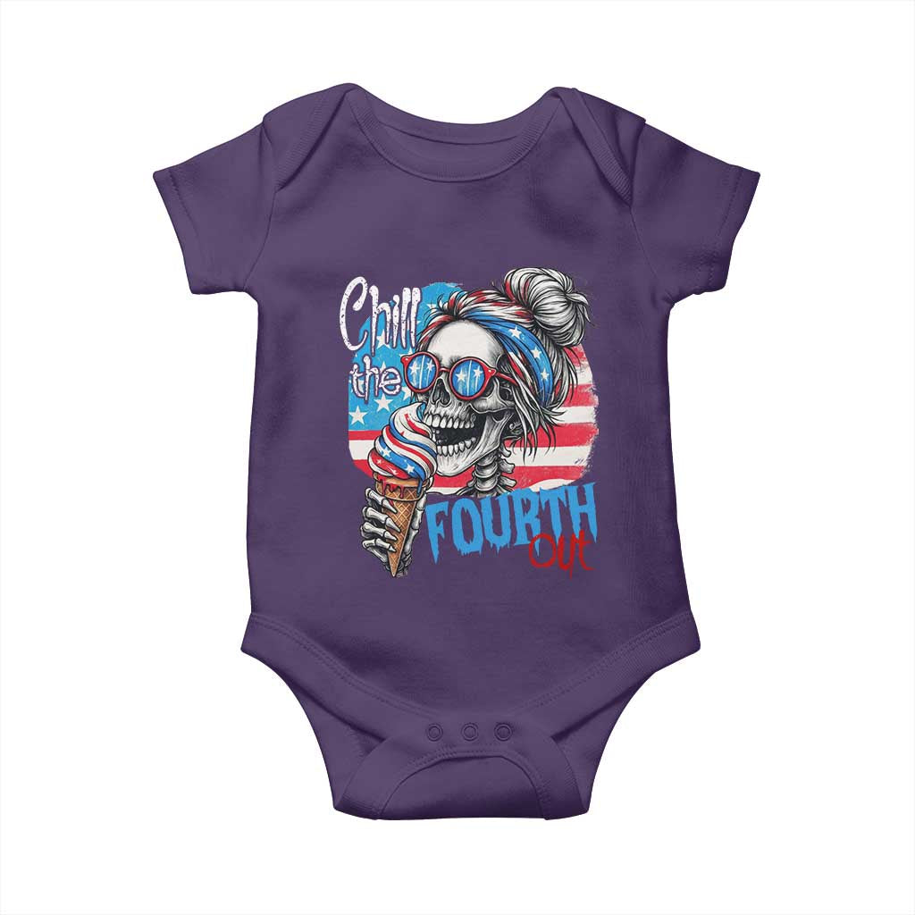 Funny Chill The Fourth Out 4th Of July Baby Onesie Patriotic Skeleton Popsicle US Flag TS11 Purple Print Your Wear