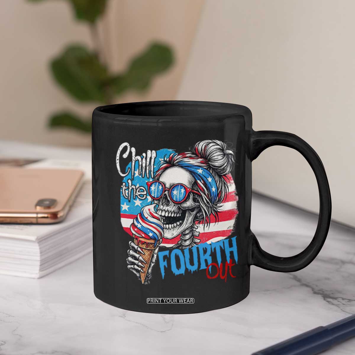 Funny Chill The Fourth Out 4th Of July Coffee Mug Patriotic Skeleton Popsicle US Flag TS11 Print Your Wear