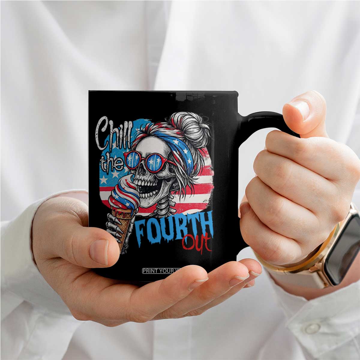 Funny Chill The Fourth Out 4th Of July Coffee Mug Patriotic Skeleton Popsicle US Flag TS11 Print Your Wear