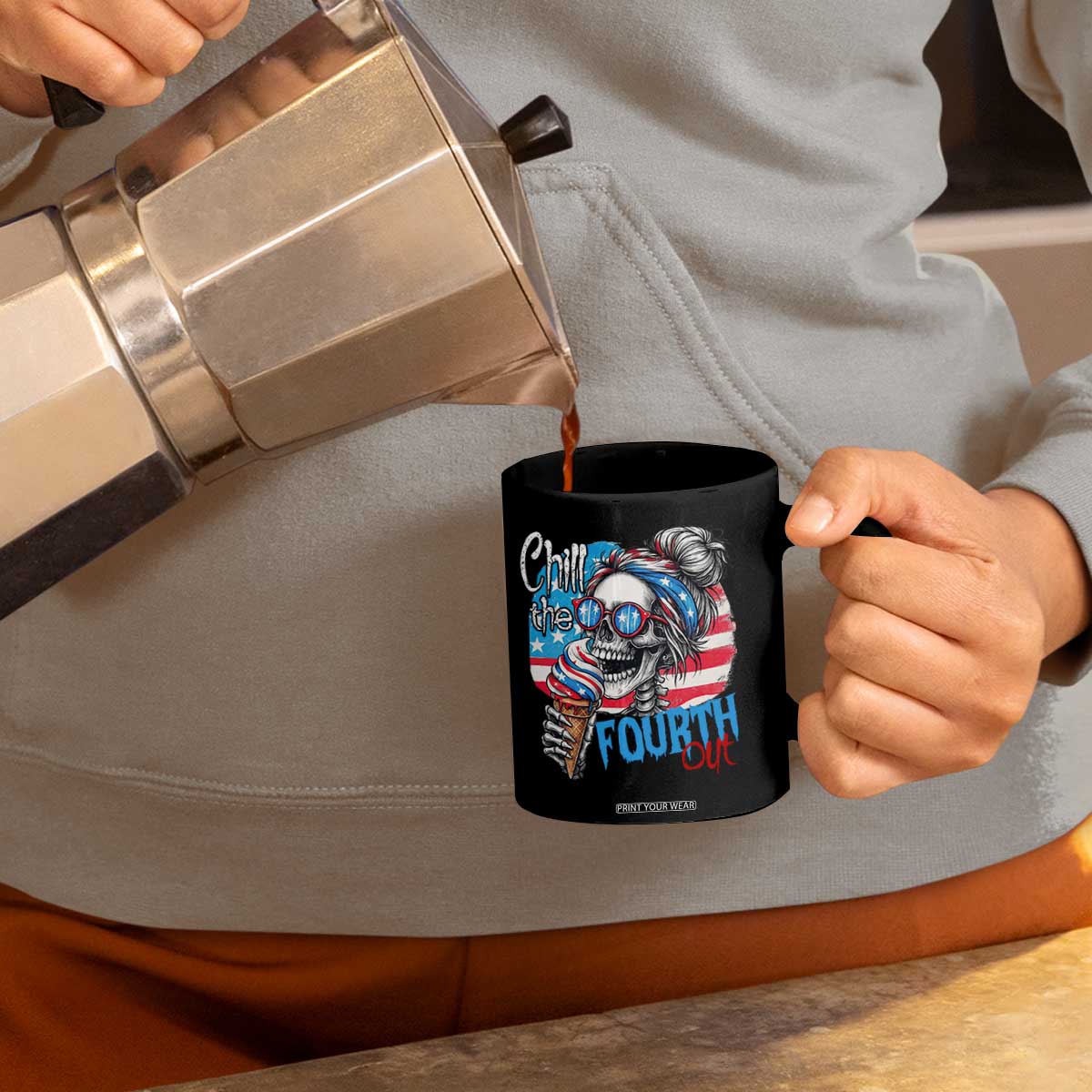 Funny Chill The Fourth Out 4th Of July Coffee Mug Patriotic Skeleton Popsicle US Flag TS11 Print Your Wear