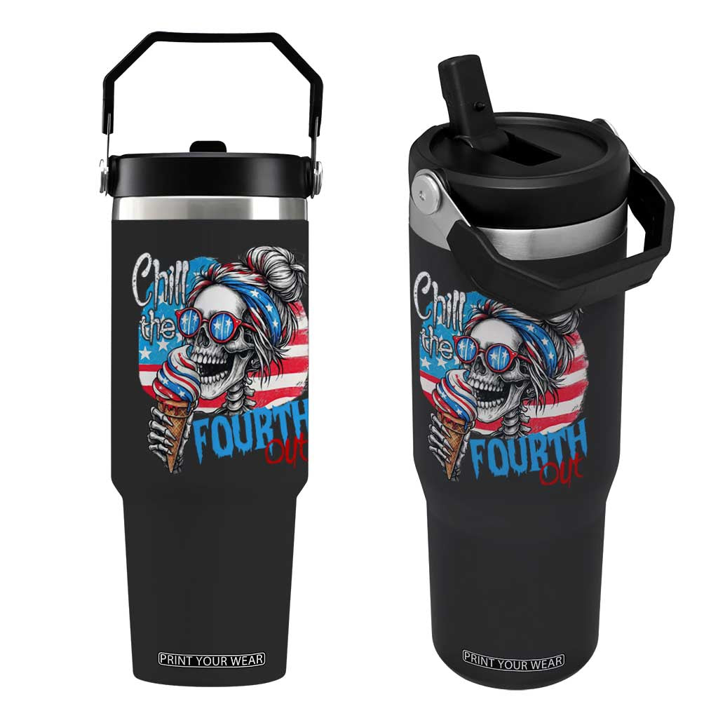 Funny Chill The Fourth Out 4th Of July Flip Straw Tumbler Patriotic Skeleton Popsicle US Flag TS11 One Size: 30 oz Black Print Your Wear