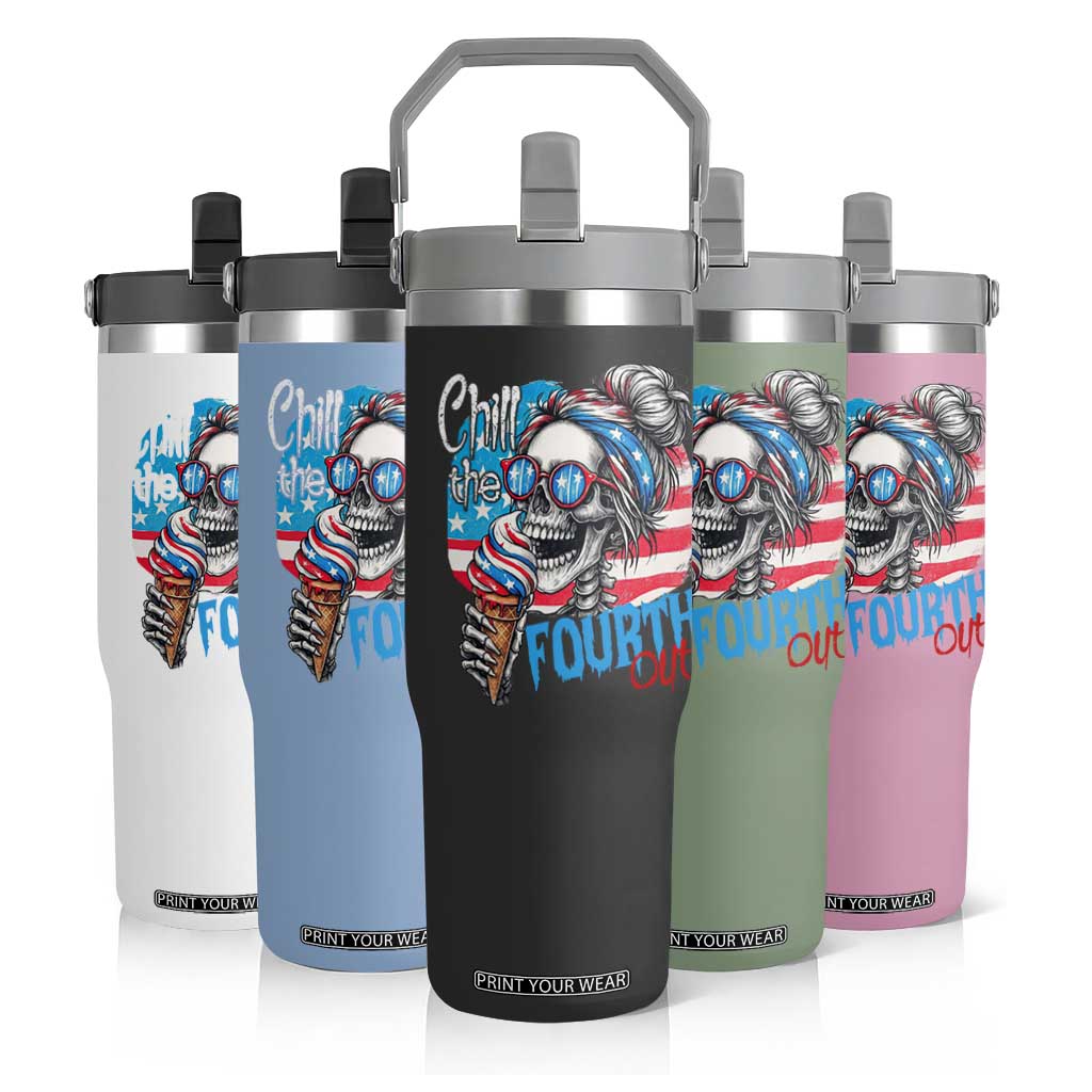 Funny Chill The Fourth Out 4th Of July Flip Straw Tumbler Patriotic Skeleton Popsicle US Flag TS11 Print Your Wear