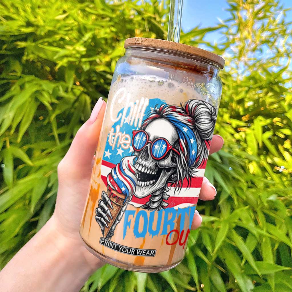 Funny Chill The Fourth Out 4th Of July Glass Can Patriotic Skeleton Popsicle US Flag TS11 Print Your Wear