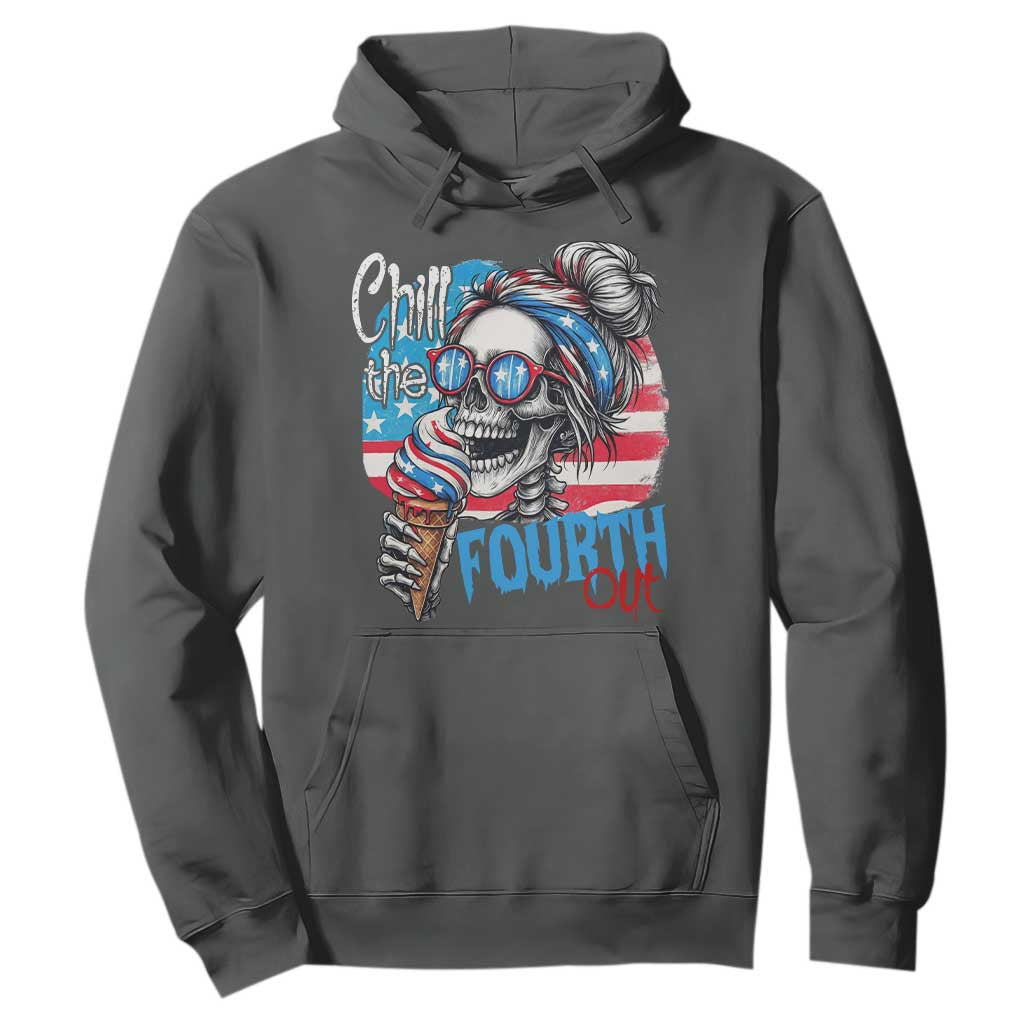 Funny Chill The Fourth Out 4th Of July Hoodie Patriotic Skeleton Popsicle US Flag TS11 Dark Heather Print Your Wear