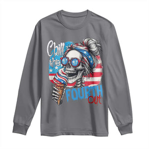 Funny Chill The Fourth Out 4th Of July Long Sleeve Shirt Patriotic Skeleton Popsicle US Flag TS11 Charcoal Print Your Wear
