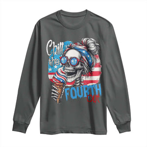 Funny Chill The Fourth Out 4th Of July Long Sleeve Shirt Patriotic Skeleton Popsicle US Flag TS11 Dark Heather Print Your Wear