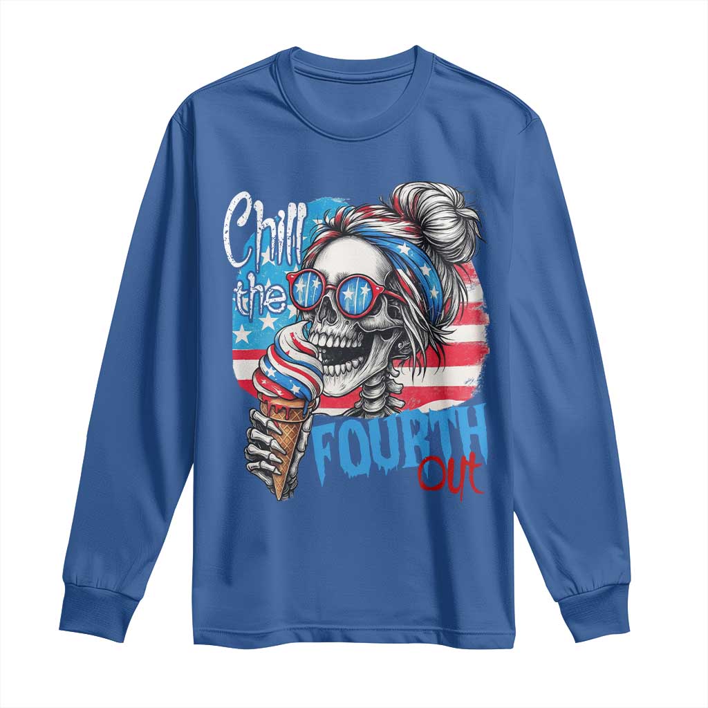 Funny Chill The Fourth Out 4th Of July Long Sleeve Shirt Patriotic Skeleton Popsicle US Flag TS11 Royal Blue Print Your Wear