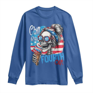 Funny Chill The Fourth Out 4th Of July Long Sleeve Shirt Patriotic Skeleton Popsicle US Flag TS11 Royal Blue Print Your Wear