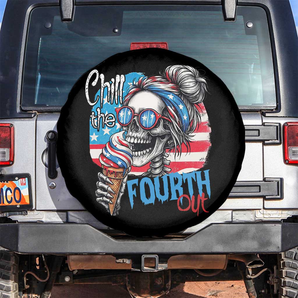 Funny Chill The Fourth Out 4th Of July Spare Tire Cover Patriotic Skeleton Popsicle US Flag TS11 No hole Black Print Your Wear