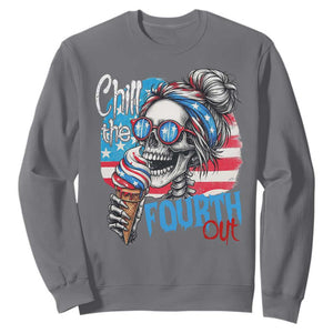 Funny Chill The Fourth Out 4th Of July Sweatshirt Patriotic Skeleton Popsicle US Flag TS11 Charcoal Print Your Wear