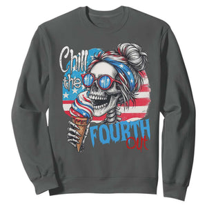 Funny Chill The Fourth Out 4th Of July Sweatshirt Patriotic Skeleton Popsicle US Flag TS11 Dark Heather Print Your Wear