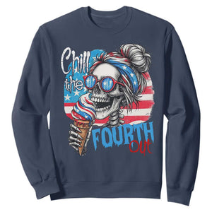 Funny Chill The Fourth Out 4th Of July Sweatshirt Patriotic Skeleton Popsicle US Flag TS11 Navy Print Your Wear