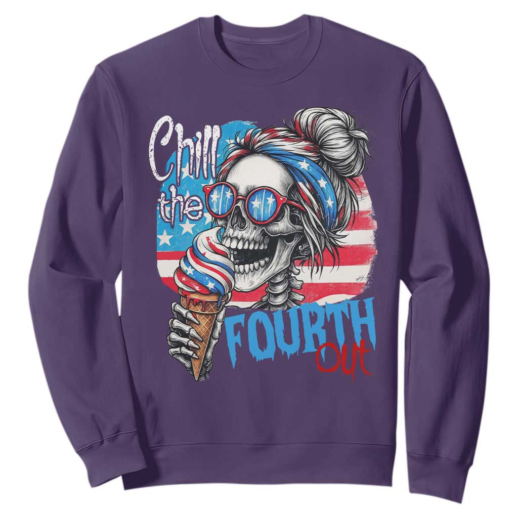 Funny Chill The Fourth Out 4th Of July Sweatshirt Patriotic Skeleton Popsicle US Flag TS11 Purple Print Your Wear