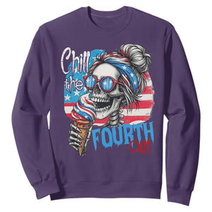 Funny Chill The Fourth Out 4th Of July Sweatshirt Patriotic Skeleton Popsicle US Flag TS11 Purple Print Your Wear