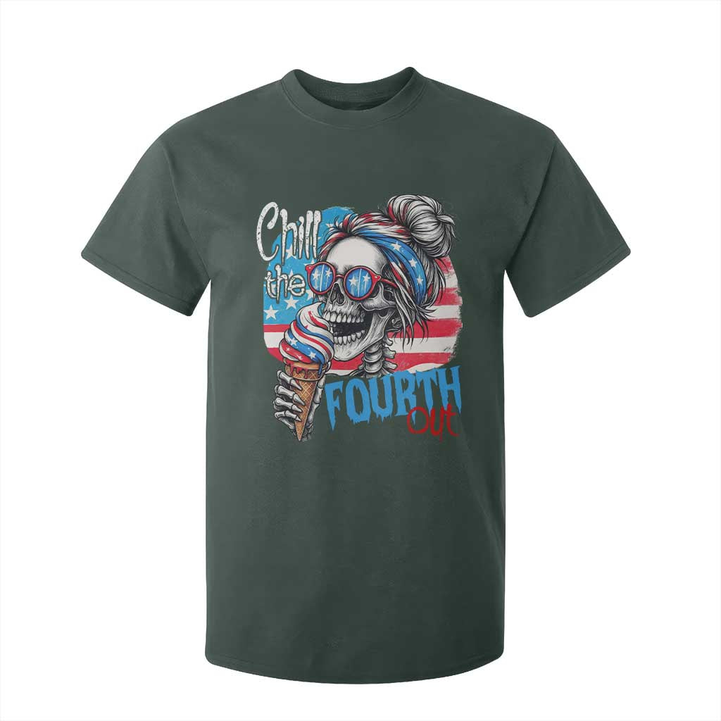 Funny Chill The Fourth Out 4th Of July T Shirt For Kid Patriotic Skeleton Popsicle US Flag TS11 Dark Forest Green Print Your Wear