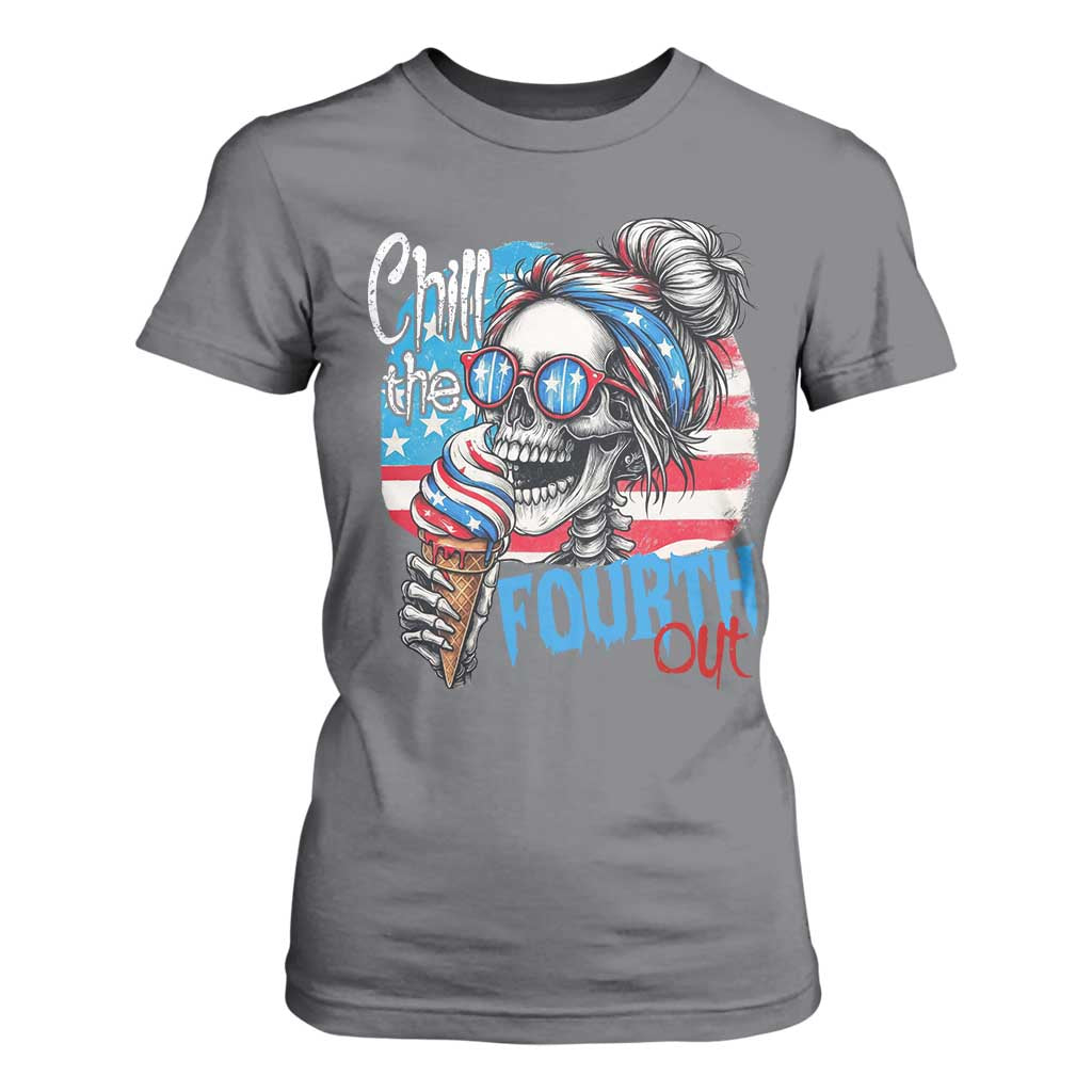 Funny Chill The Fourth Out 4th Of July T Shirt For Women Patriotic Skeleton Popsicle US Flag TS11 Charcoal Print Your Wear