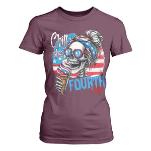 Funny Chill The Fourth Out 4th Of July T Shirt For Women Patriotic Skeleton Popsicle US Flag TS11 Maroon Print Your Wear