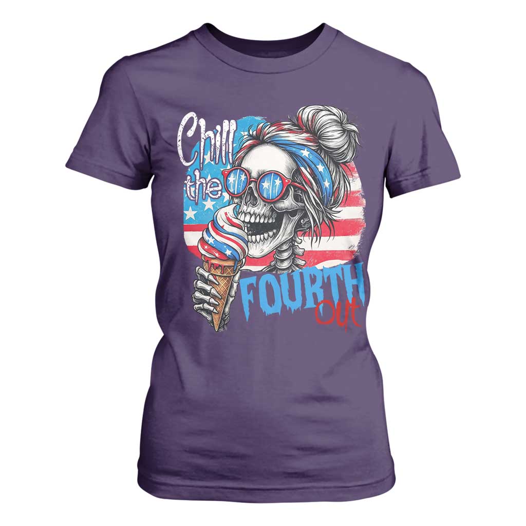 Funny Chill The Fourth Out 4th Of July T Shirt For Women Patriotic Skeleton Popsicle US Flag TS11 Purple Print Your Wear