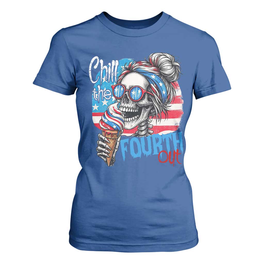 Funny Chill The Fourth Out 4th Of July T Shirt For Women Patriotic Skeleton Popsicle US Flag TS11 Royal Blue Print Your Wear