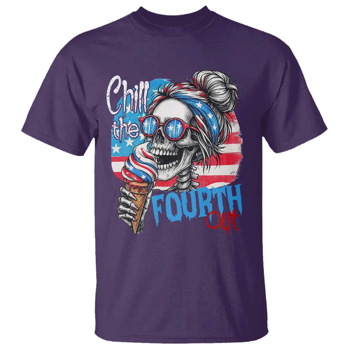 Funny Chill The Fourth Out 4th Of July T Shirt Patriotic Skeleton Popsicle US Flag TS11 Purple Print Your Wear