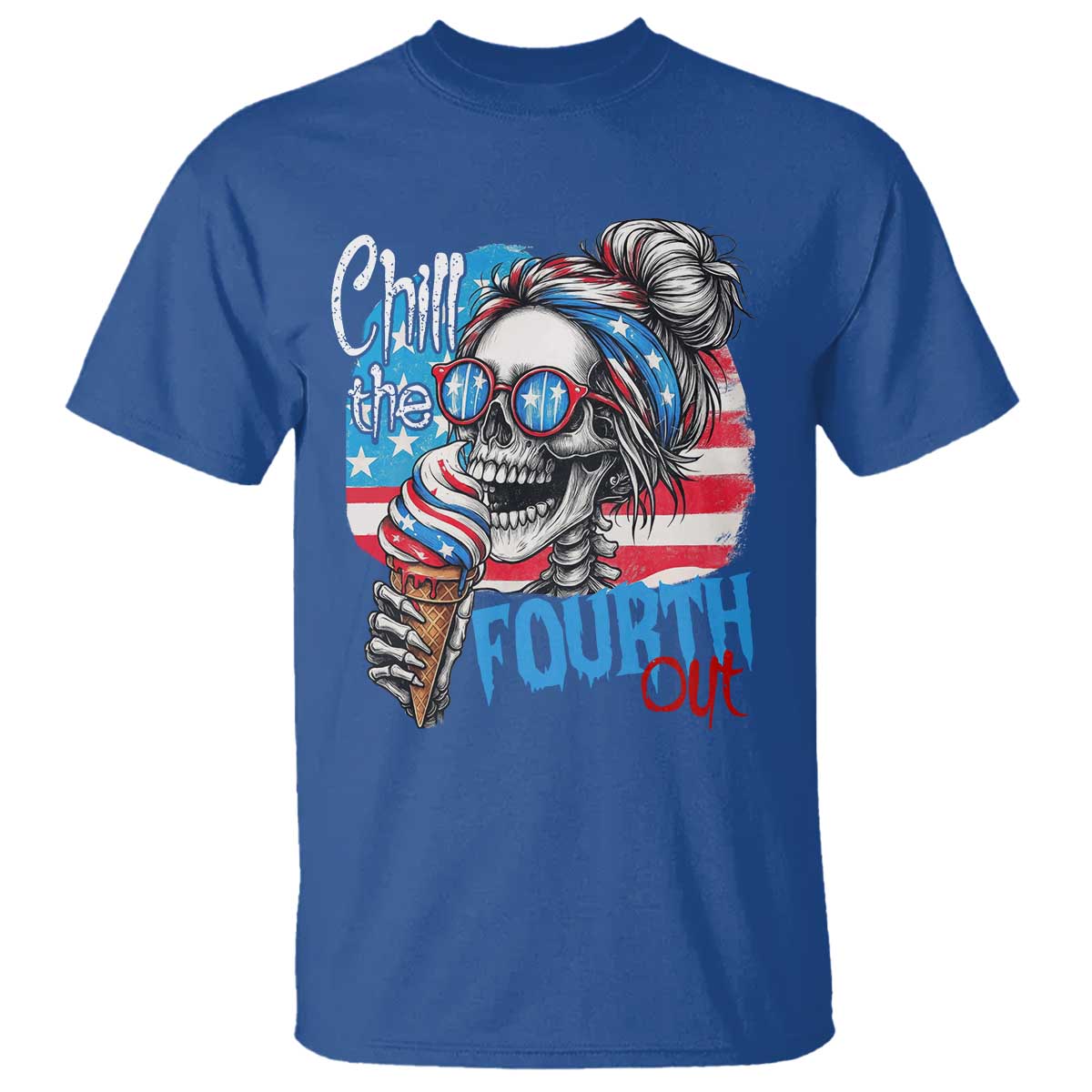 Funny Chill The Fourth Out 4th Of July T Shirt Patriotic Skeleton Popsicle US Flag TS11 Royal Blue Print Your Wear