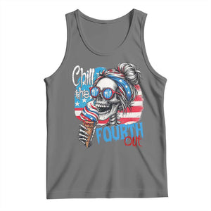 Funny Chill The Fourth Out 4th Of July Tank Top Patriotic Skeleton Popsicle US Flag TS11 Black Heather Print Your Wear