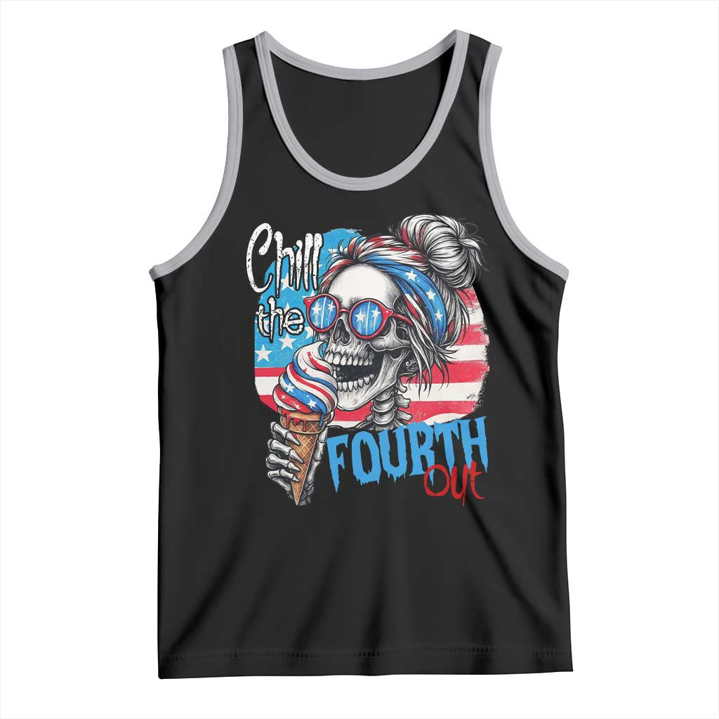 Funny Chill The Fourth Out 4th Of July Tank Top Patriotic Skeleton Popsicle US Flag TS11 Black Athletic Heather Print Your Wear