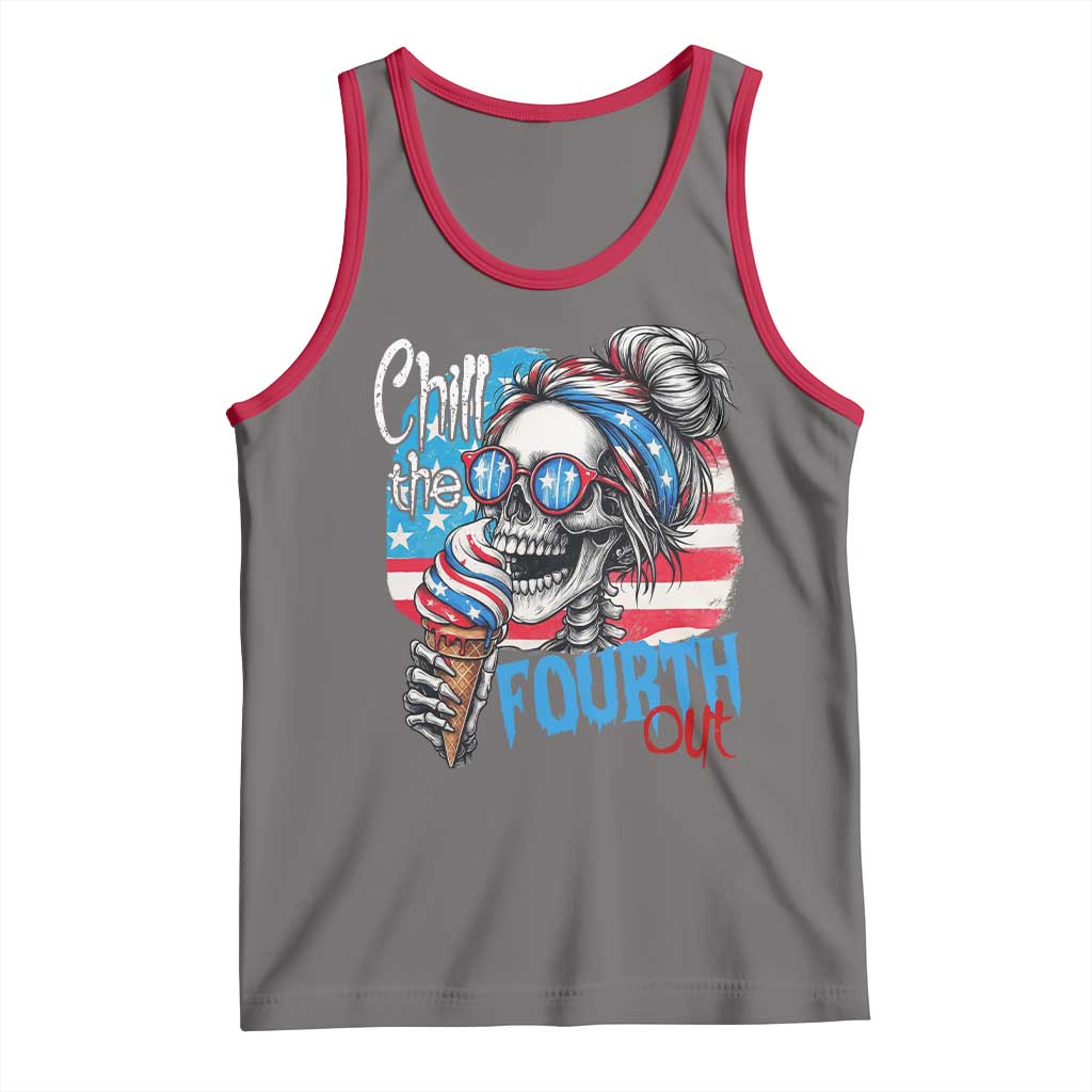 Funny Chill The Fourth Out 4th Of July Tank Top Patriotic Skeleton Popsicle US Flag TS11 Deep Heather Red Print Your Wear