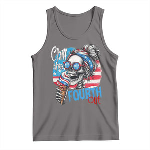 Funny Chill The Fourth Out 4th Of July Tank Top Patriotic Skeleton Popsicle US Flag TS11 Deep Heather Print Your Wear
