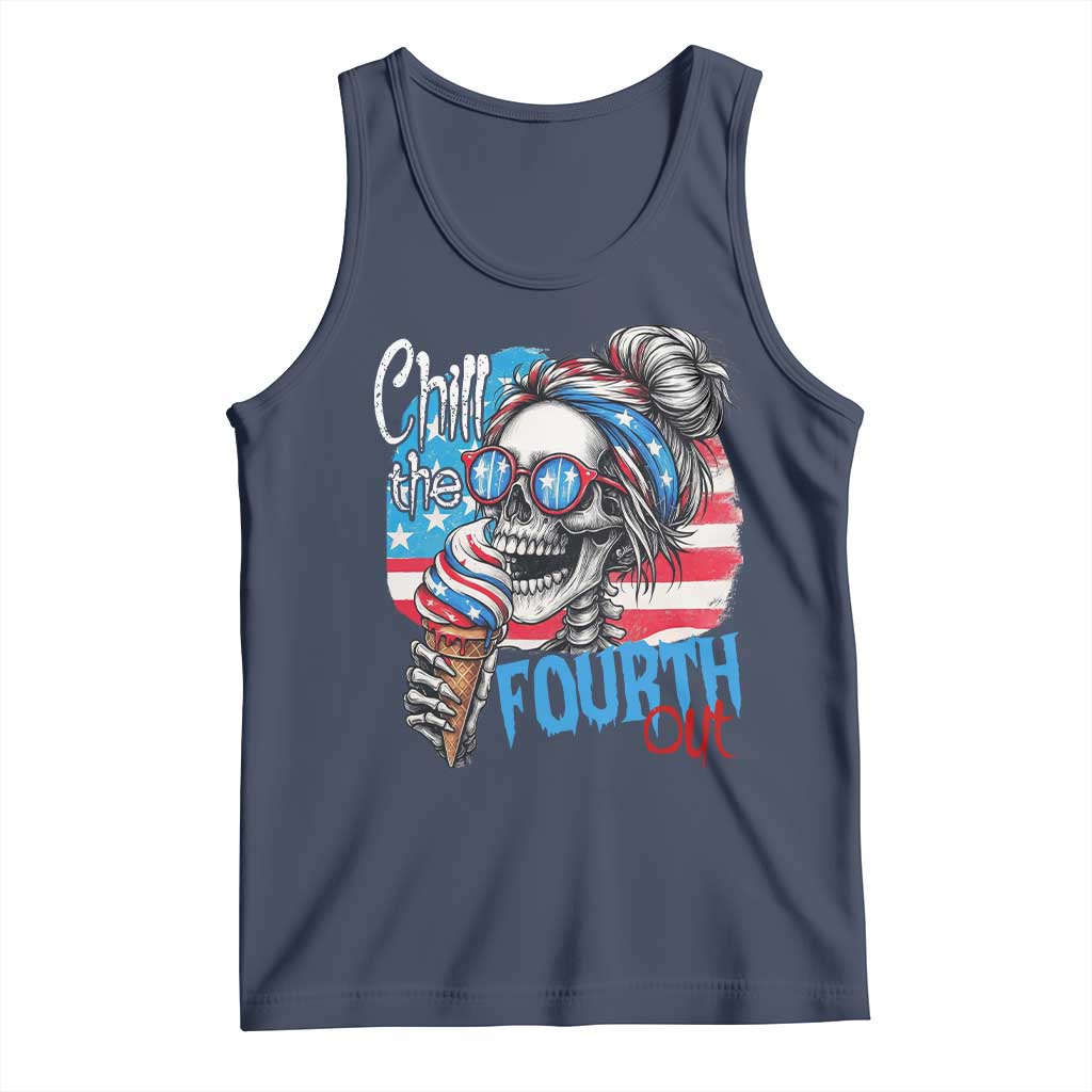 Funny Chill The Fourth Out 4th Of July Tank Top Patriotic Skeleton Popsicle US Flag TS11 Navy Print Your Wear