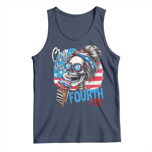 Funny Chill The Fourth Out 4th Of July Tank Top Patriotic Skeleton Popsicle US Flag TS11 Navy Print Your Wear