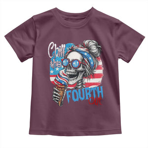 Funny Chill The Fourth Out 4th Of July Toddler T Shirt Patriotic Skeleton Popsicle US Flag TS11 Maroon Print Your Wear