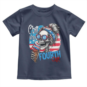 Funny Chill The Fourth Out 4th Of July Toddler T Shirt Patriotic Skeleton Popsicle US Flag TS11 Navy Print Your Wear