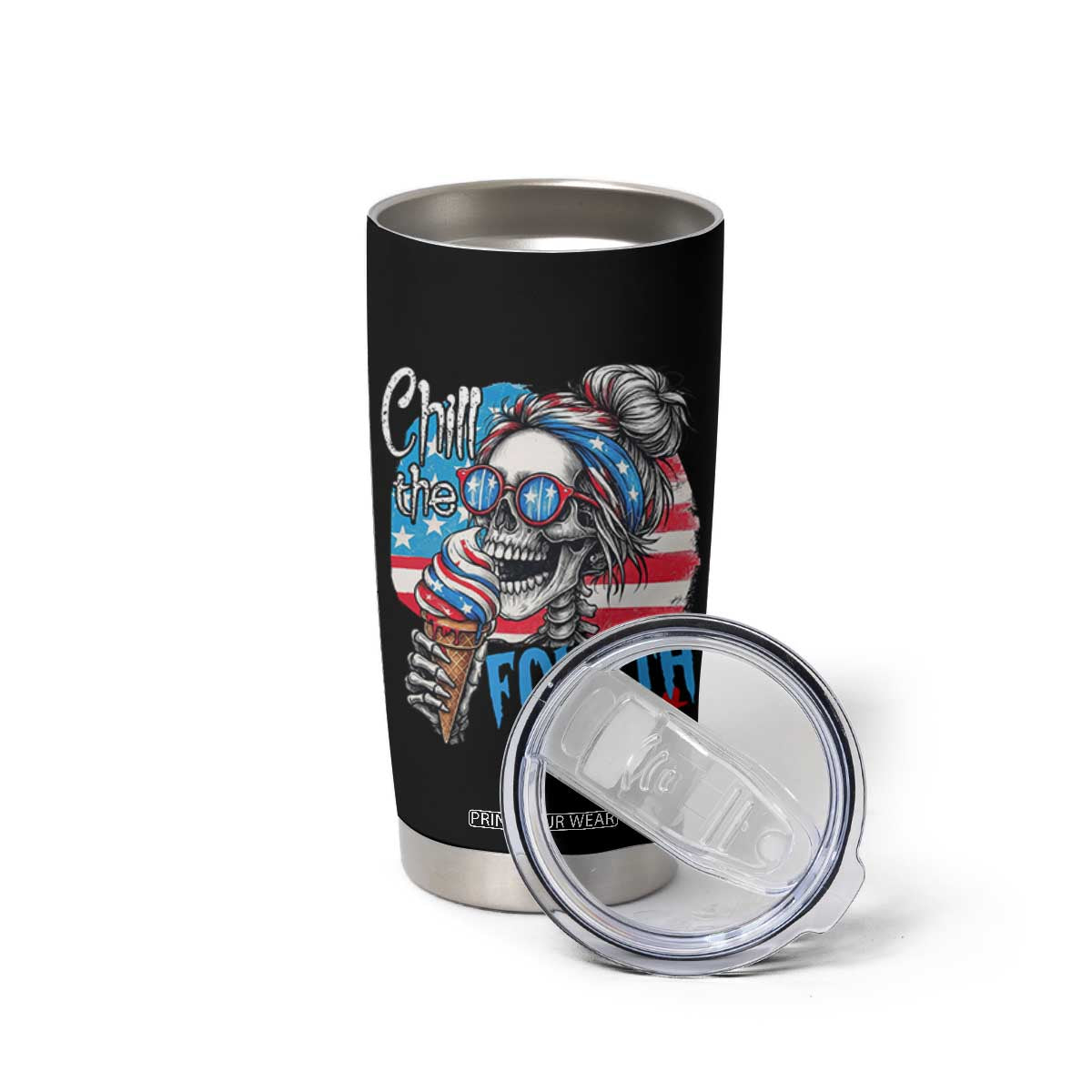 Funny Chill The Fourth Out 4th Of July Tumbler Cup Patriotic Skeleton Popsicle US Flag TS11 Print Your Wear