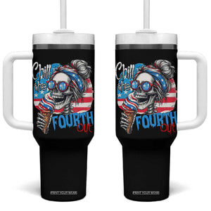 Funny Chill The Fourth Out 4th Of July Tumbler With Handle Patriotic Skeleton Popsicle US Flag TS11 One Size: 40 oz Black Print Your Wear